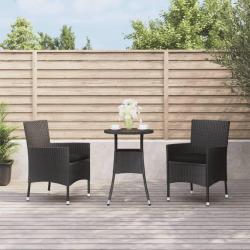 bistro de jardin 3 pcs coussins noir poly rotin alsavelo