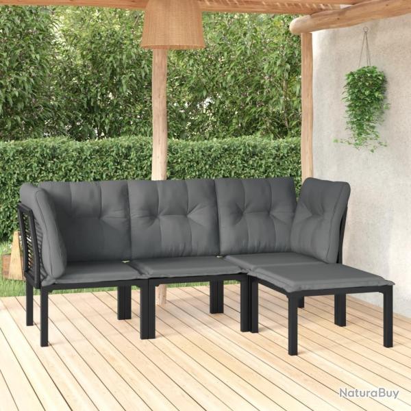 Salon de jardin 4 pcs noir et gris r�sine tress�e
