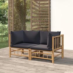 Canap&eacute;s d'angle de jardin avec coussins gris fonc&eacute; 2 pcs bambou