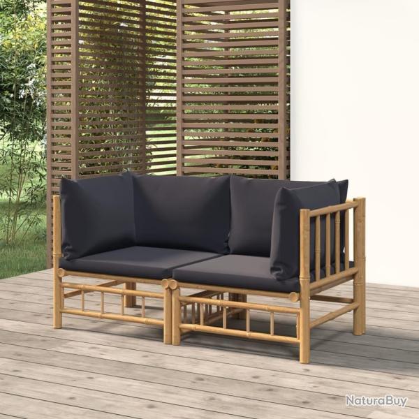 Canap�s d'angle de jardin avec coussins gris fonc� 2 pcs bambou