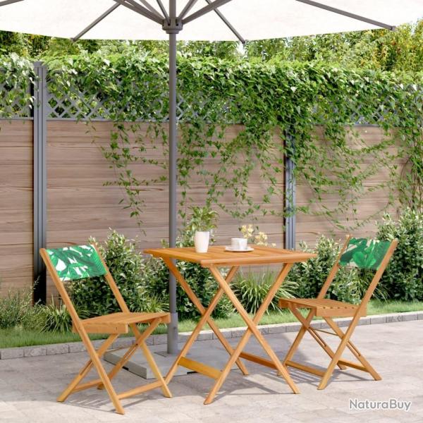 bistro 3 pcs motif de feuilles tissu et bois massif