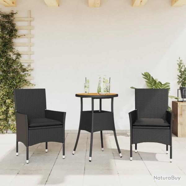 Ensemble  manger de jardin et coussins 3 pcs noir rotin acacia alsavelo