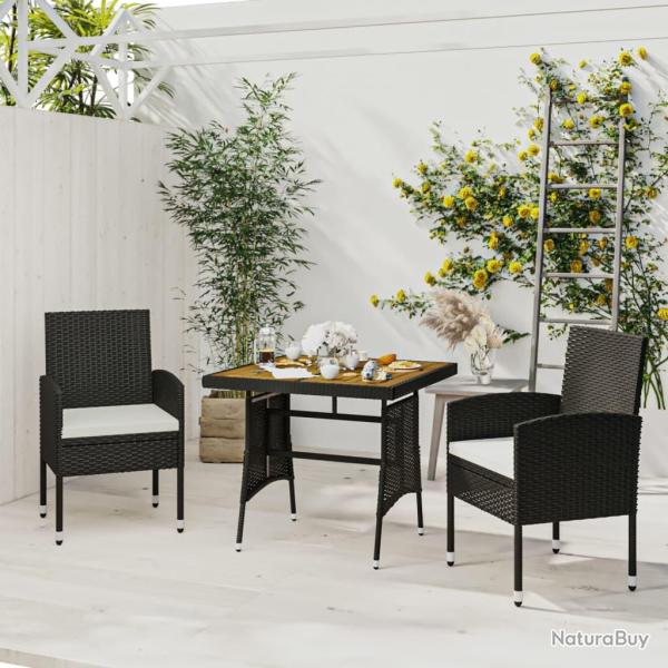 Mobilier � d�ner d'ext�rieur 3 pcs R�sine tress�e Noir
