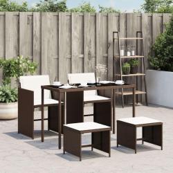 Ensemble &agrave; manger de jardin 5 pcs et coussins marron poly rotin
