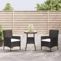 bistro de jardin 3 pcs coussins noir poly rotin