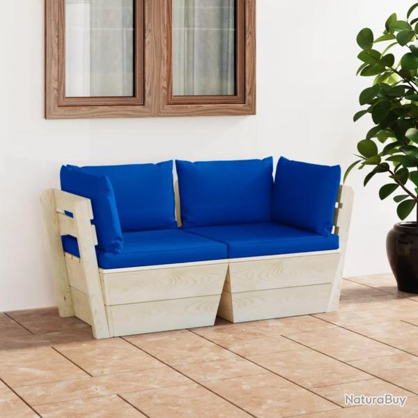 Canap� palette � 2 places de jardin avec coussins Bois d'�pic�a alsavelo