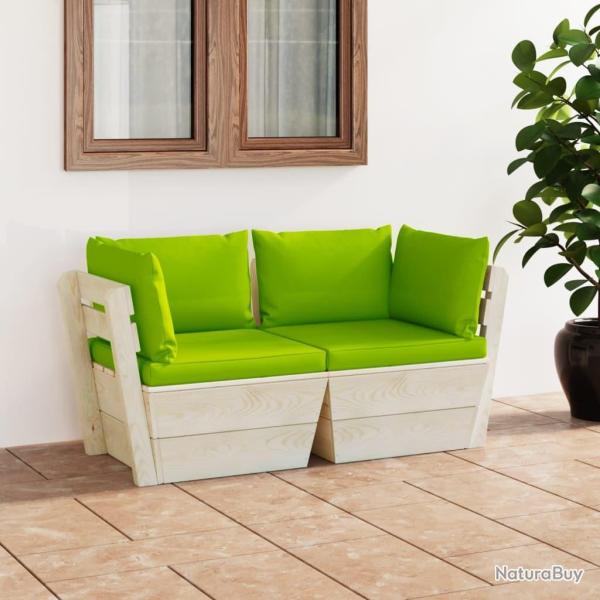 Canap� palette � 2 places de jardin avec coussins Bois d'�pic�a alsavelo