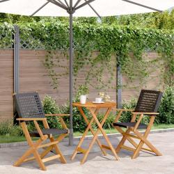 bistro 3 pcs noir r&eacute;sine tress&eacute;e et bois massif