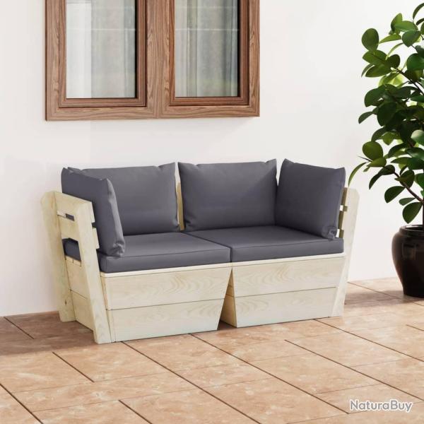 Canap� palette � 2 places de jardin avec coussins Bois d'�pic�a alsavelo