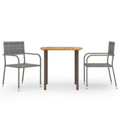 Ensemble &agrave; manger de jardin 3 pcs R&eacute;sine tress&eacute;e Gris