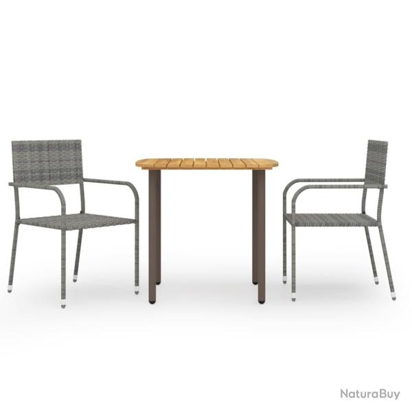 Ensemble � manger de jardin 3 pcs R�sine tress�e Gris
