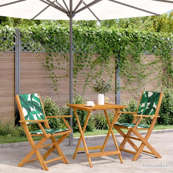 bistro 3 pcs motif de feuilles tissu et bois massif