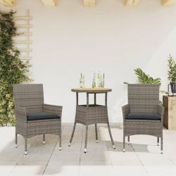 Ensemble &agrave; manger de jardin et coussins 3 pcs gris rotin acacia