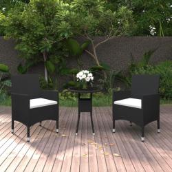Ensemble &agrave; manger de jardin 3 pcs R&eacute;sine tress&eacute;e Noir alsavelo