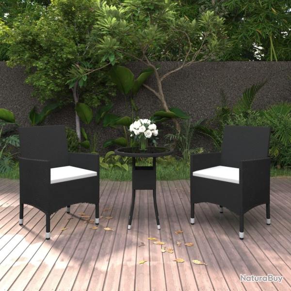 Ensemble � manger de jardin 3 pcs R�sine tress�e Noir