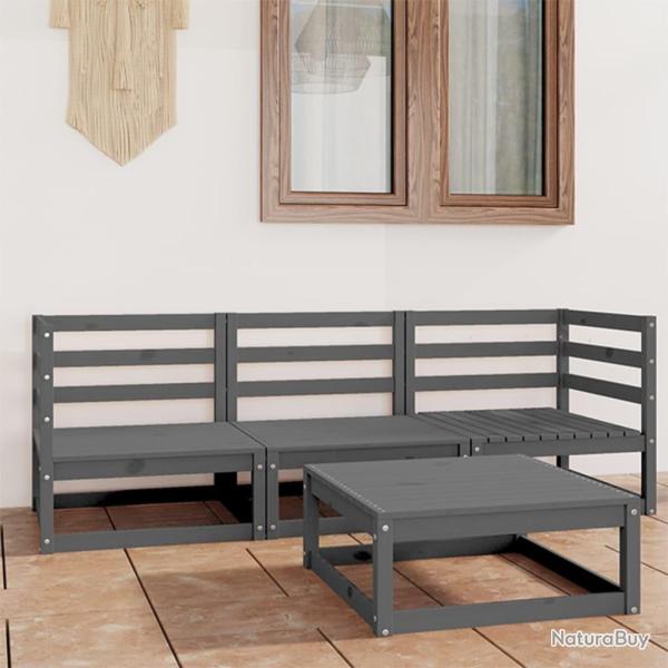 Salon de jardin 4 pcs Gris Bois de pin massif alsavelo
