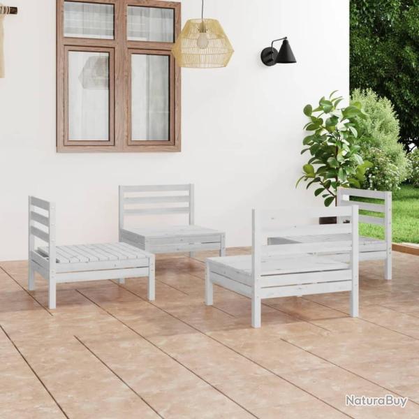 Salon de jardin 4 pcs Blanc Bois de pin massif alsavelo