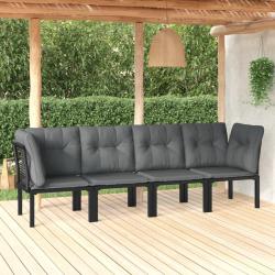 Salon de jardin 4 pcs noir et gris r&eacute;sine tress&eacute;e alsavelo