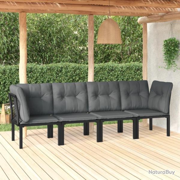 Salon de jardin 4 pcs noir et gris r�sine tress�e