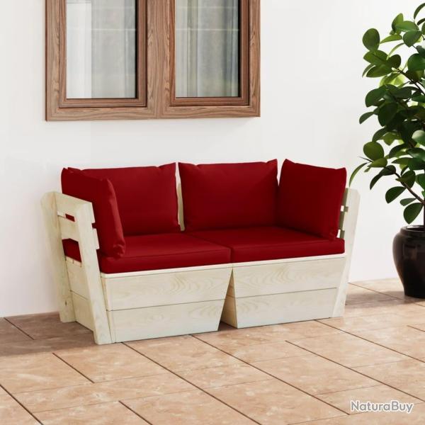 Canap� palette � 2 places de jardin avec coussins Bois d'�pic�a
