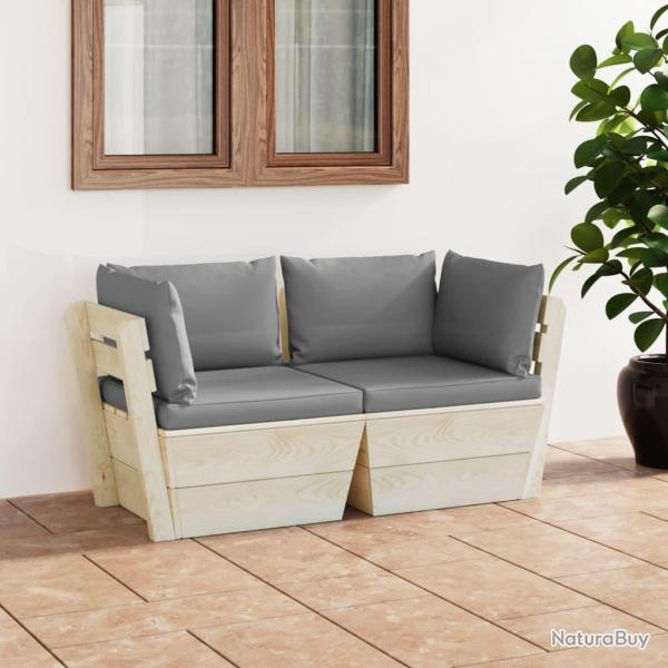 Canap� palette � 2 places de jardin avec coussins Bois d'�pic�a