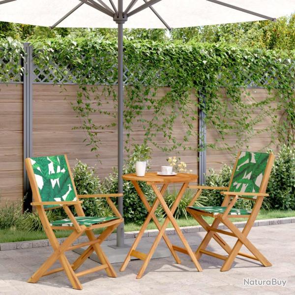 bistro 3 pcs motif de feuilles tissu et bois massif