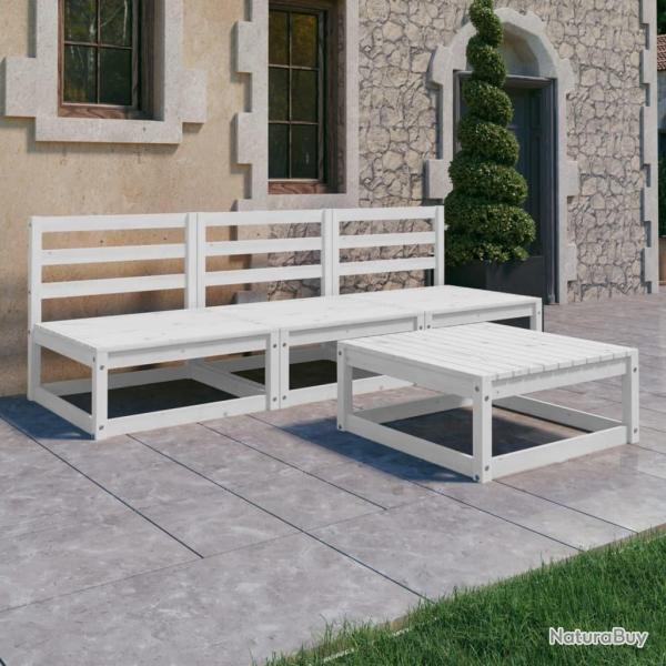Salon de jardin 4 pcs Blanc Bois de pin massif