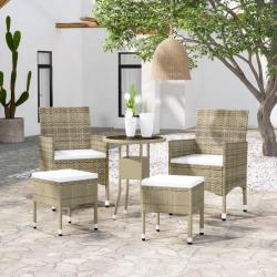 Salon de jardin 5 pcs R&eacute;sine tress&eacute;e Beige alsavelo