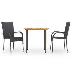 Ensemble &agrave; manger de jardin 3pcs R&eacute;sine tress&eacute;e Noir