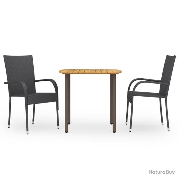 Ensemble � manger de jardin 3pcs R�sine tress�e Noir alsavelo