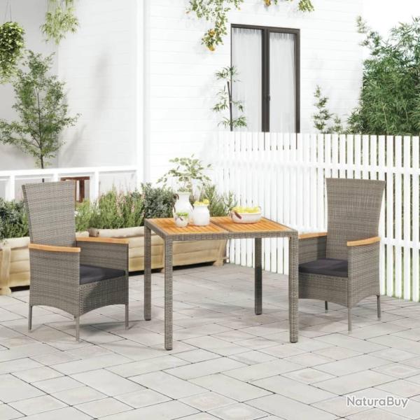 Ensemble � manger de jardin 3 pcs coussins gris r�sine tress�e
