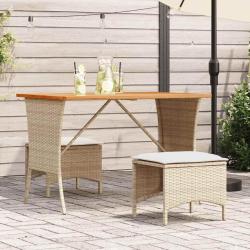 Ensemble &agrave; manger de jardin et coussins 3 pcs Beige poly rotin