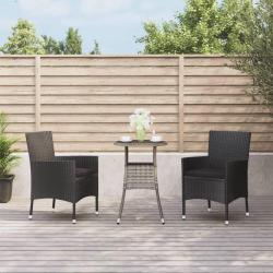 bistro de jardin 3 pcs coussins noir poly rotin alsavelo