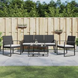 Ensemble &agrave; manger de jardin avec coussins 5 pcs noir rotin PP