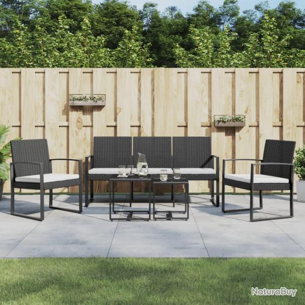 Ensemble � manger de jardin avec coussins 5 pcs noir rotin PP