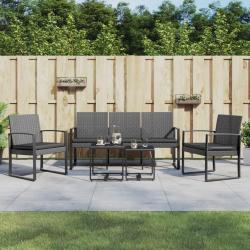 Ensemble &agrave; manger de jardin coussins 5 pcs gris fonc&eacute; rotin PP