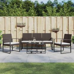 Ensemble &agrave; manger de jardin avec coussins 5 pcs marron rotin PP alsavelo