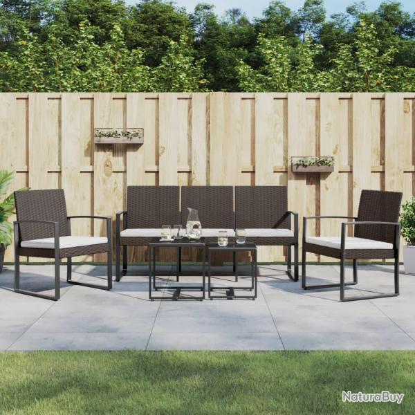 Ensemble � manger de jardin avec coussins 5 pcs marron rotin PP
