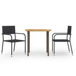 Ensemble &agrave; manger de jardin 3 pcs R&eacute;sine tress&eacute;e Noir