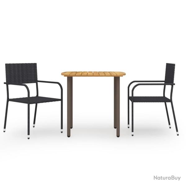 Ensemble � manger de jardin 3 pcs R�sine tress�e Noir alsavelo