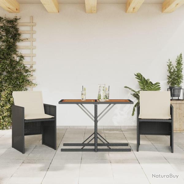bistro 3 pcs avec coussins noir r�sine tress�e