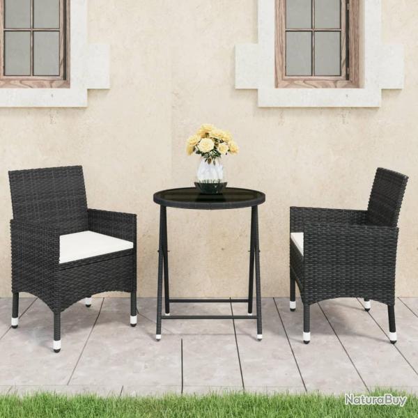 bistro de jardin 3 pcs poly rotin et verre tremp� alsavelo