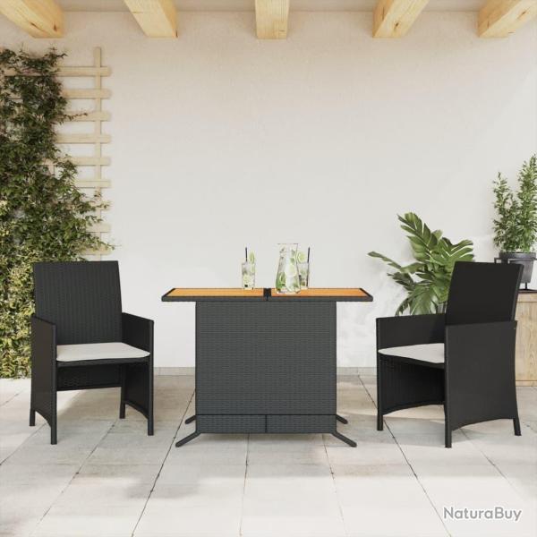 bistro 3 pcs avec coussins noir r�sine tress�e