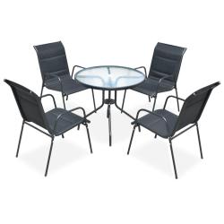 Mobilier de salle &agrave; manger d'ext&eacute;rieur 5 pcs Acier Noir alsavelo