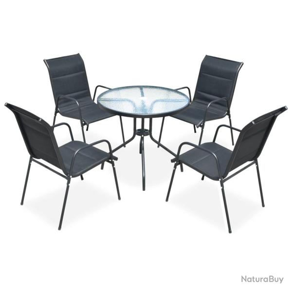 Mobilier de salle � manger d'ext�rieur 5 pcs Acier Noir alsavelo