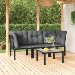 Salon de jardin 4 pcs noir et gris r&eacute;sine tress&eacute;e