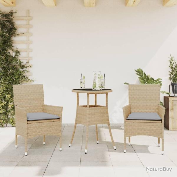 Ensemble � manger de jardin et coussins 3 pcs beige rotin verre