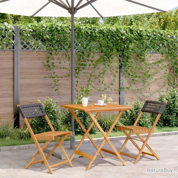 Ensemble de bistro 3 pcs noir r�sine tress�e et bois massif