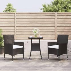 bistro de jardin 3 pcs coussins noir poly rotin
