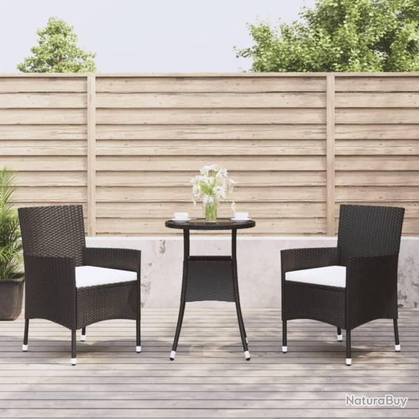 bistro de jardin 3 pcs coussins noir poly rotin